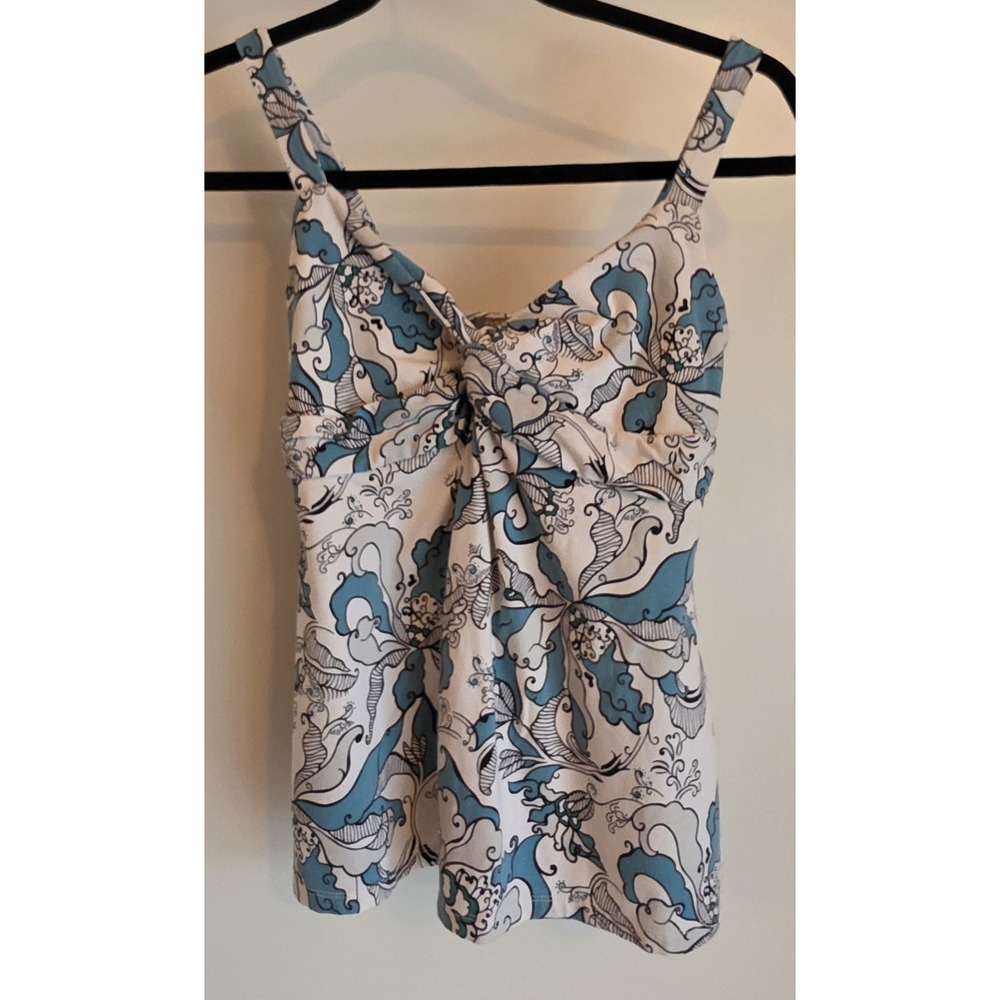 Ann Taylor Petites Floral Bab Tank Top White Blue V-Neck Sleeveless Cami